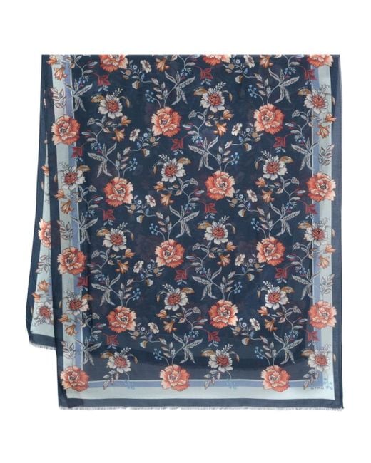 Etro Ausgefranster Schal mit Blumen-Print in Blue für Herren