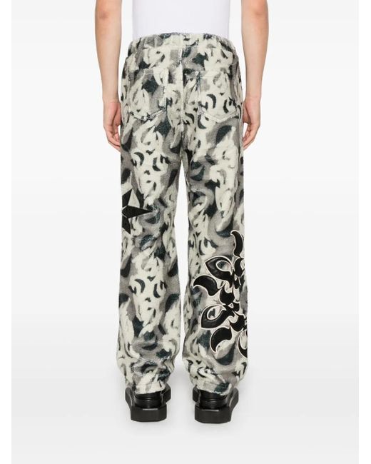 Kusikohc White Patterned Fleece Trousers for men