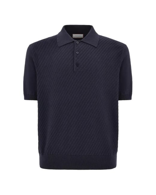 Canali Blue Textured Button Polo Shirt for men