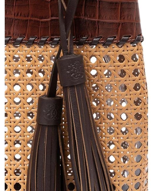 Isla Sextavada Geweven Schoudertas Met Kwastje in het Brown