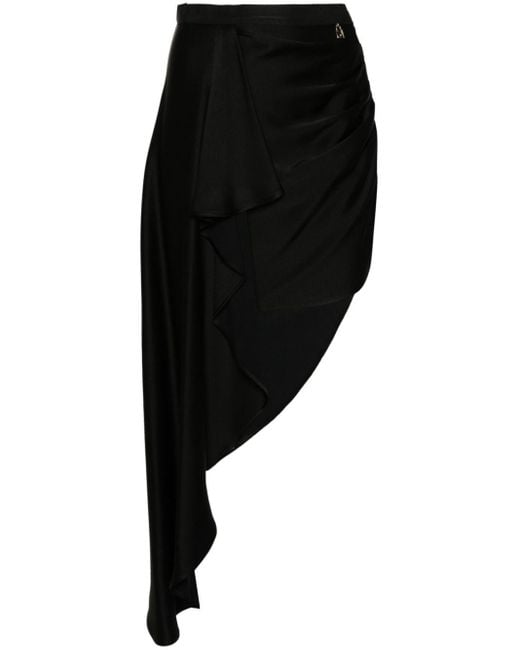 Elisabetta Franchi Black Asymmetric Draped Midi Skirt