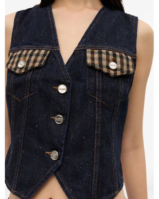 Ganni Blue Denim Waistcoat