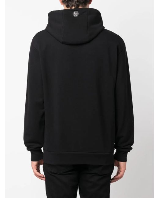 Philipp Plein Black Gothic Plein Logo-Flocked Cotton Hoodie for men