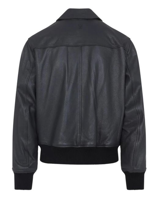 AMI Gray Zip-Front Leather Jacket for men