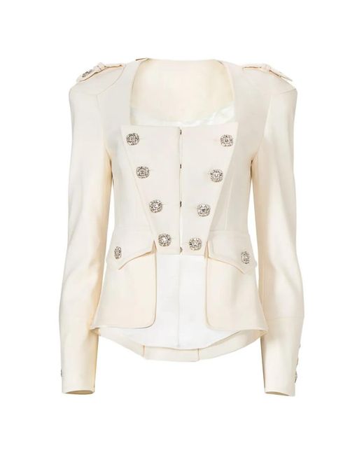 Costarellos White Bettina Crystal-Button Blazer