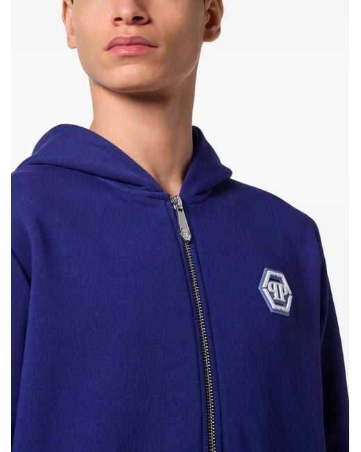 Philipp Plein Blue Zip-Up Hoodie for men