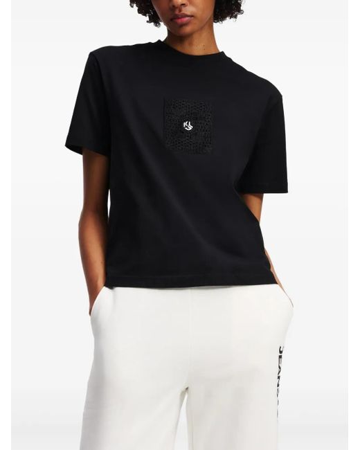 Karl Lagerfeld Black Logo-Embroidered T-Shirt