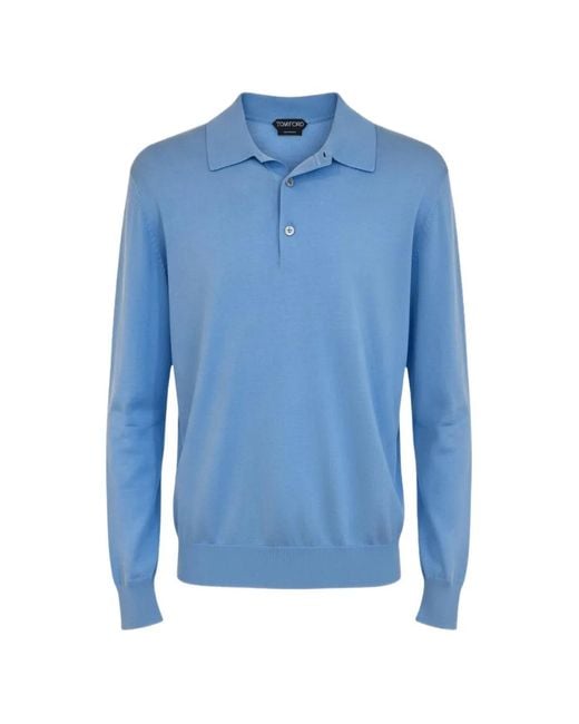 Tom Ford Blue Long-Sleeve Polo Shirt for men