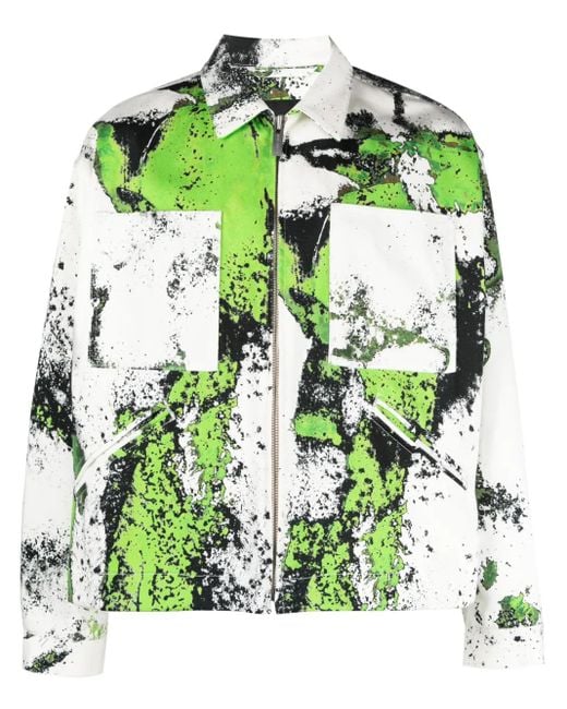 44 Label Group Green Corrosive-Print Denim Jacket for men