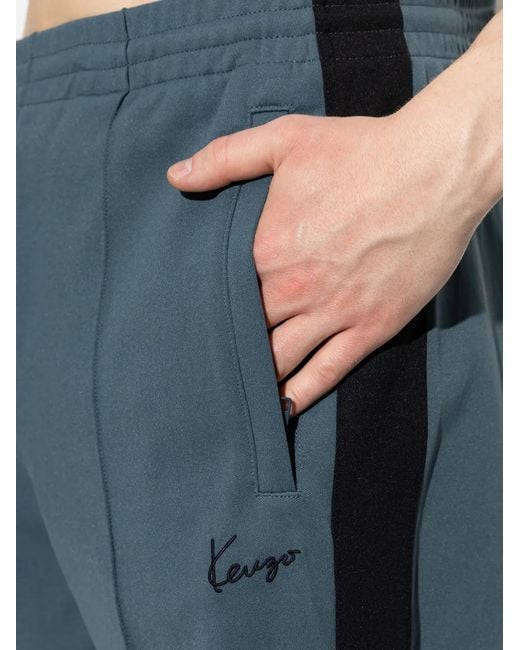 KENZO Blue Logo-Embroidered Side-Stripe Track Pants for men