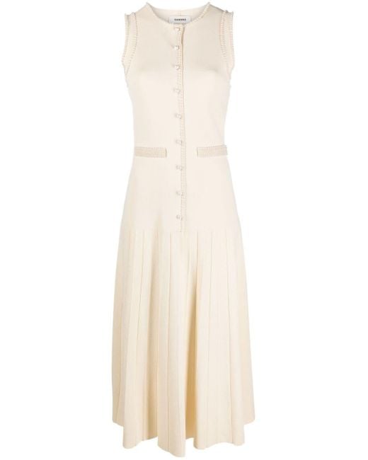 Sandro White Faux Pearl-Embellished Midi Dress