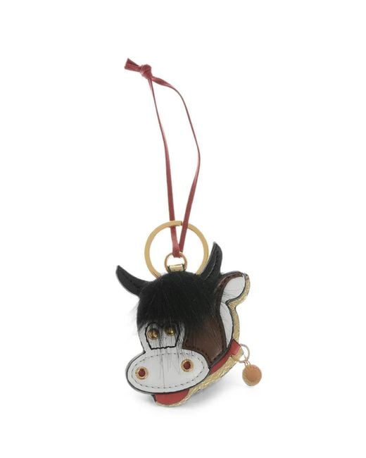 Stella McCartney White Metallic Cow-Motif Keychain
