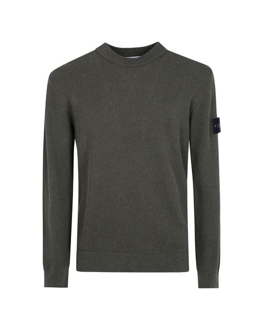 Stone Island Green Ribbed-Knit Logo-Patch Sweater for men