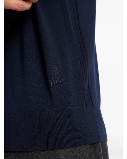 Pringle of Scotland Blue Polo-Collar Long Sleeve Sweater for men
