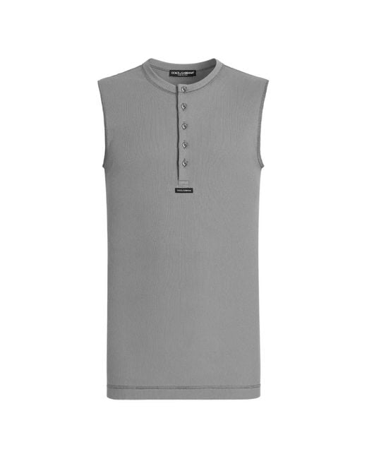 Dolce & Gabbana Gray Cotton Serafino T-Shirt for men