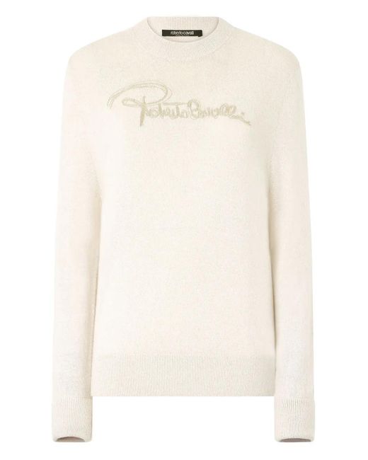 Roberto Cavalli Trui Met Geborduurd Logo in het Natural