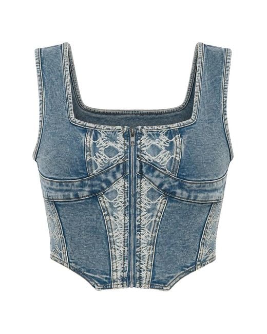 Amiri Blue Embroidered Denim Corset Top