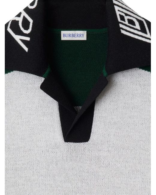 Burberry Black Logo Trim Wool Polo Shirt for men