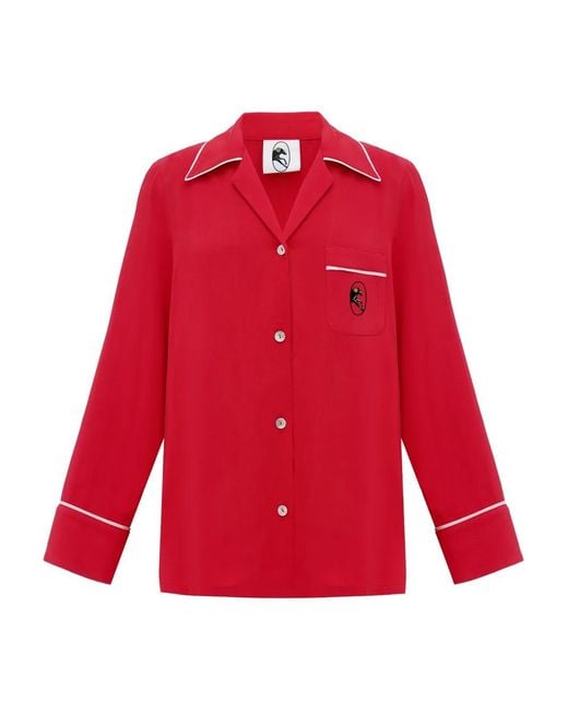 Sleeper Red Finnegan Piped Pocket Pajama Top