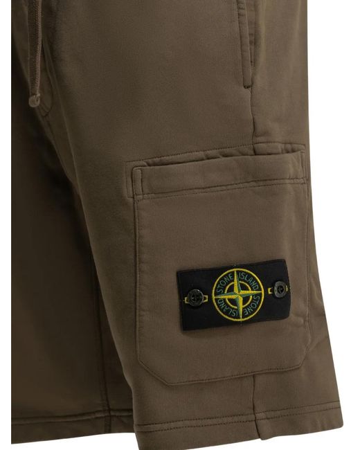 Stone Island Brown Patch Pocket Fleece Shorts for men