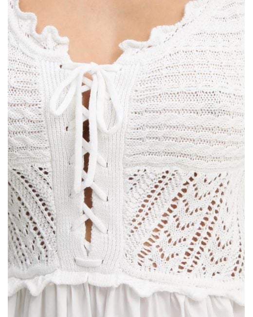 Liu Jo White Crochet-Knit Lace-Up Midi Dress