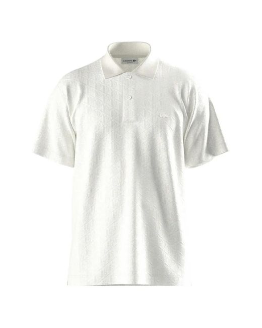 Lacoste White Monogram-Pattern Short-Sleeve Polo Shirt for men