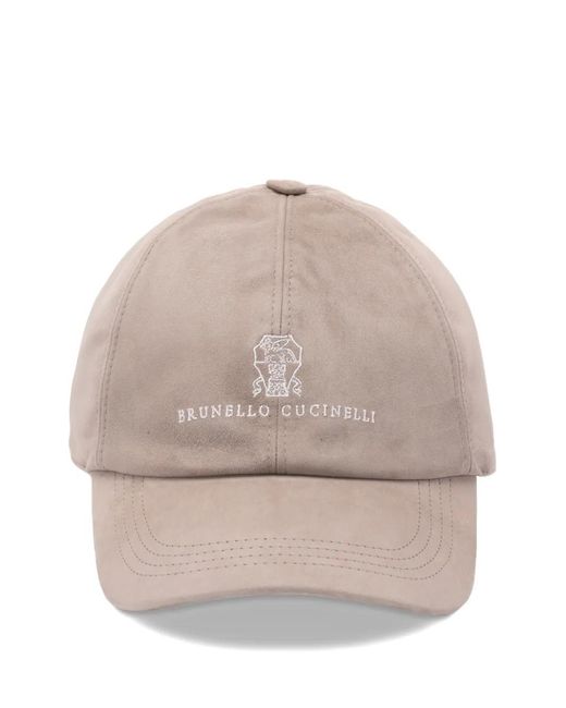 Brunello Cucinelli Natural Suede Baseball Cap With Embroidered Logo for men