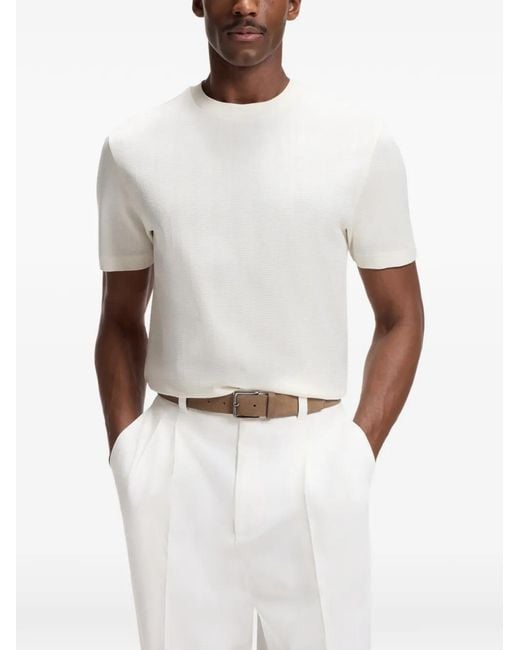 Boss White Textured Regular-Fit T-Shirt for men