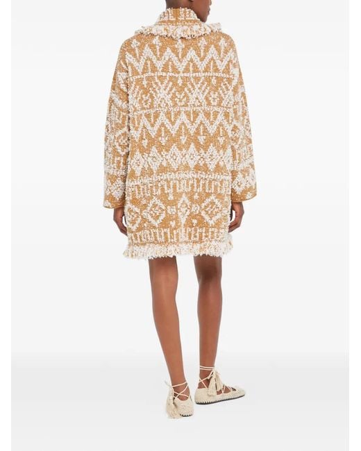 Alanui Natural Send Beat Geometric-Pattern Fringed Cardi-Coat