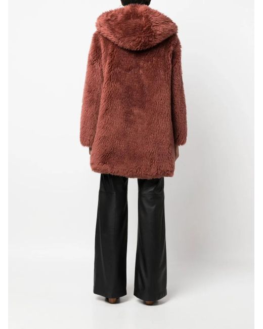 Yves Salomon Red Short Hooded Wool Coat