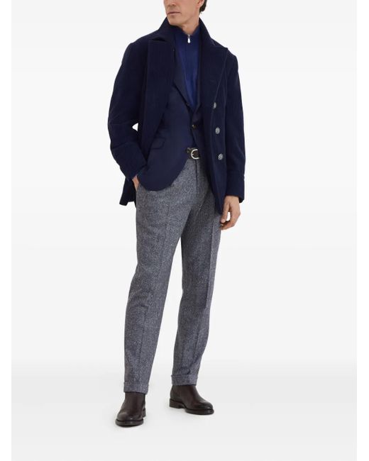 Brunello Cucinelli Blue High-Neck Zip-Up Sweater for men