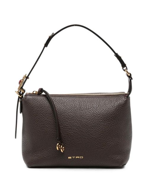 Etro Black Grainy Leather Shoulder Bag