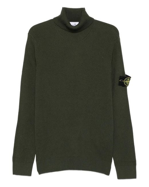 Stone Island Green Ribbed Turtleneck Sweater for men