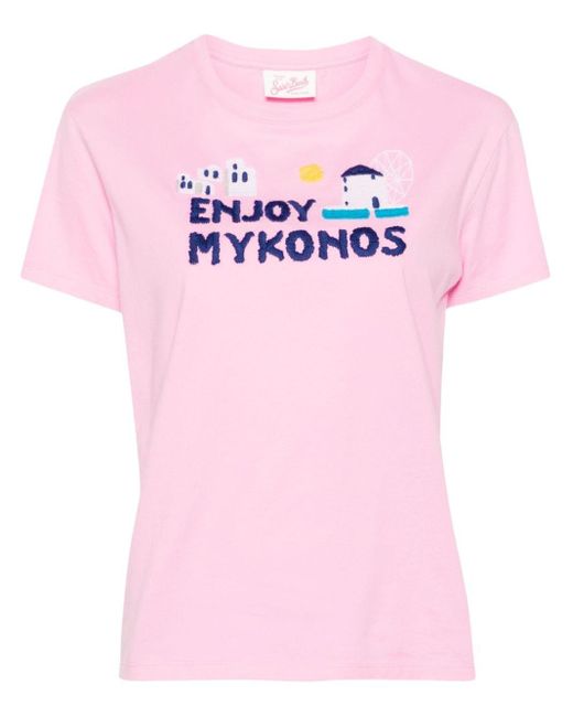 Mc2 Saint Barth Pink Slogan-embroidered T-shirt