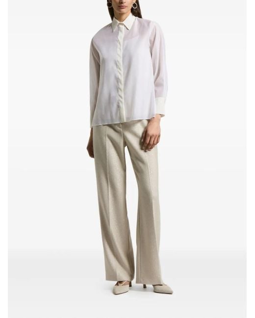 Peserico White Embroidered-Collar Shirt
