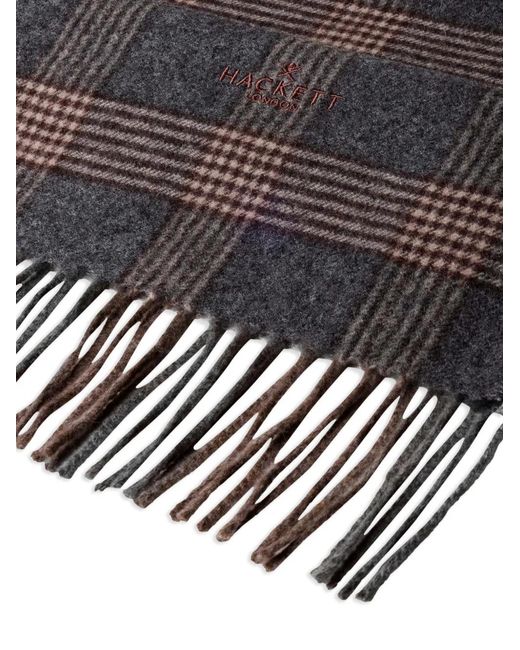 Hackett Black Plaid Logo-Embroidered Scarf for men