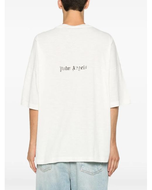 Palm Angels White Graphic-Print Rhinestone-Embellished T-Shirt for men