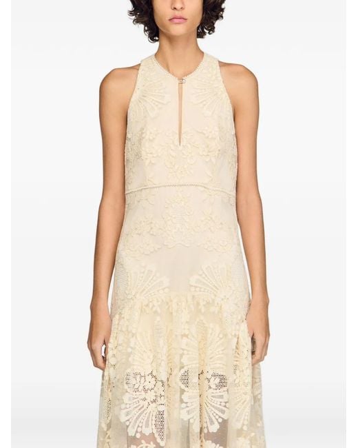 Sandro White Floral Cotton Guipure Maxi Dress