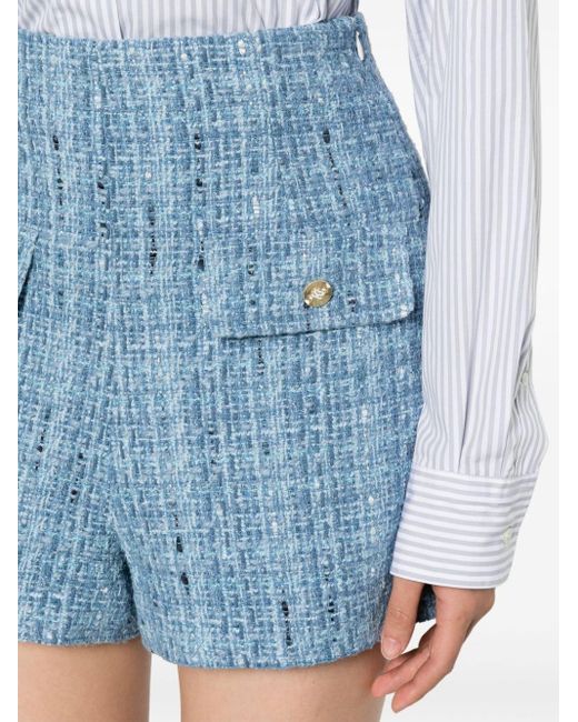Sandro Blue Tweed-Shorts mit hohem Bund