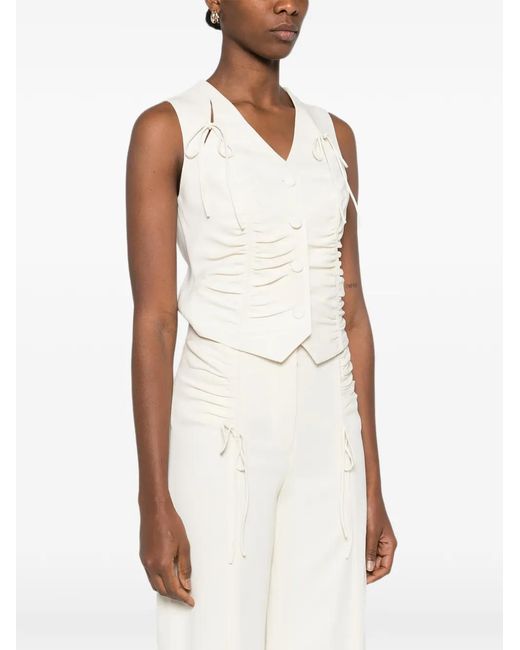 Botsi White Tie-Detail Ruched-Design Waistcoat