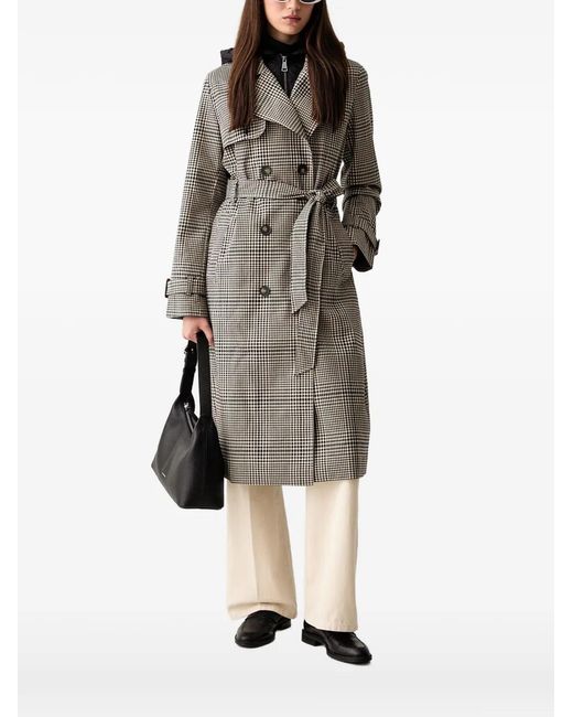 DKNY Natural Gingham-Pattern Hooded Trench Coat