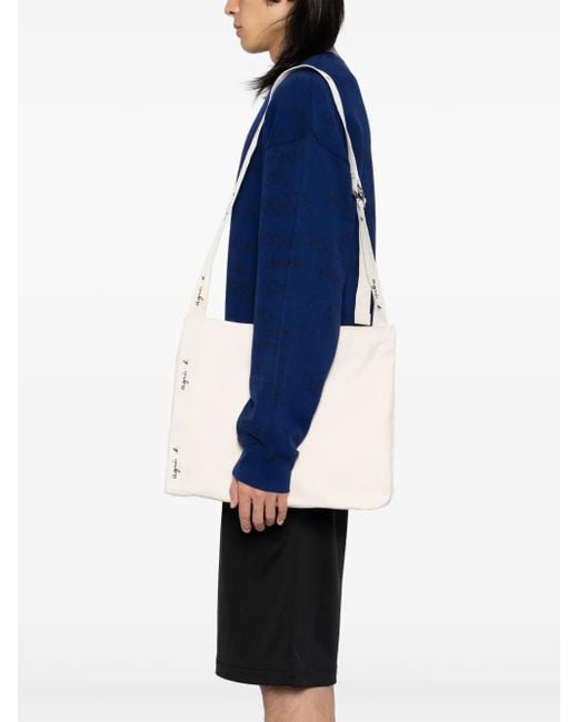 Agnes B. White Logo-Patch Canvas Tote Bag
