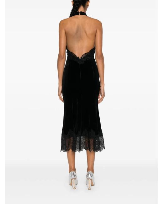 Nissa Black Floral-Appliqué Midi Dress
