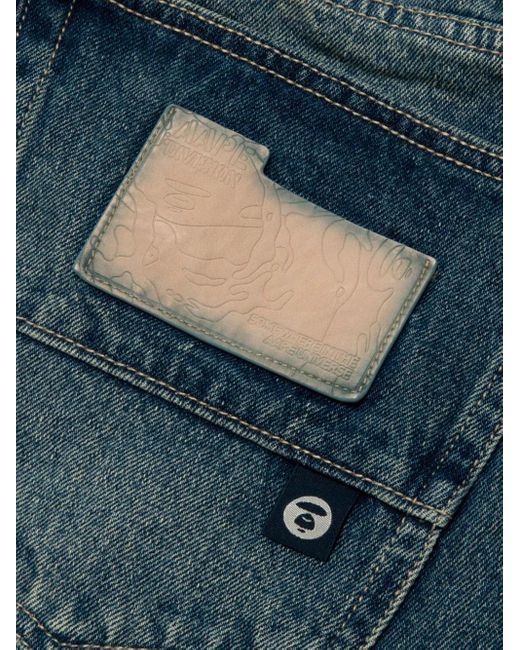 Aape By A Bathing Ape Blue Elasticated Logo-Patch Jeans for men