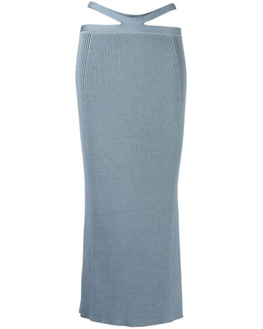 Jonathan Simkhai Blue Side Ribbed-Detail Midi Skirt