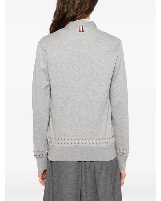 Thom Browne Gray Snowflake-Embroidered Cotton Cardigan