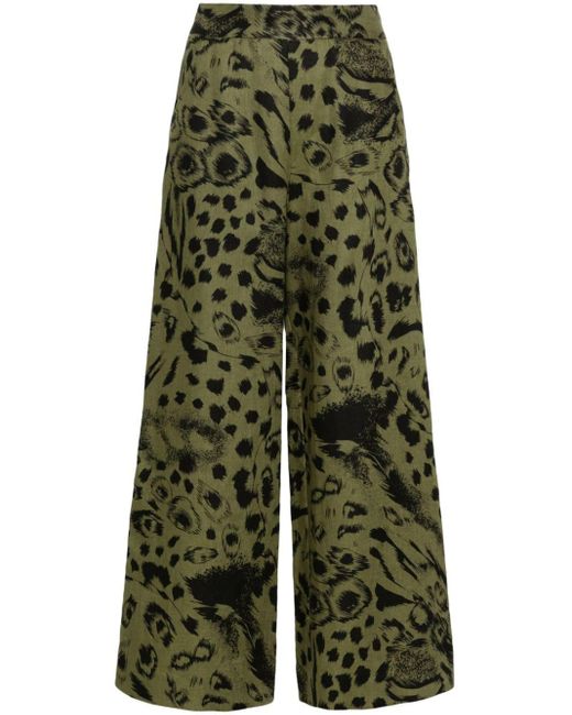 Bimba Y Lola Green Abstract-print Linen Trousers