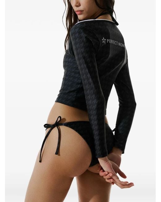 Perfect Moment Blue Houndstooth-Print Rash Swimsuit