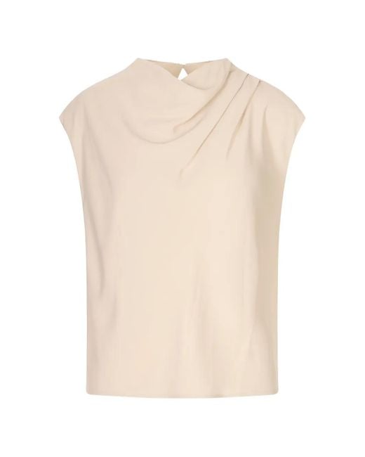 Agnona White Draped Sleeveless Top