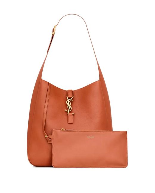 Saint Laurent Orange Large Le 5 À 7 Buckle Leather Shoulder Bag